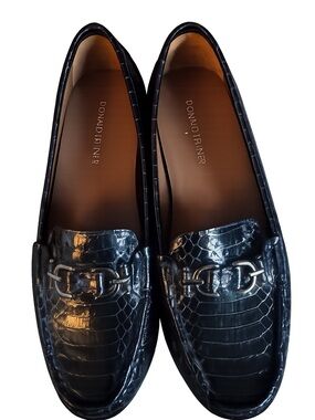 🔥🔥read descr🔥🔥Donald J. Pliner Black Croc-Embossed Leather Bit Loafers
